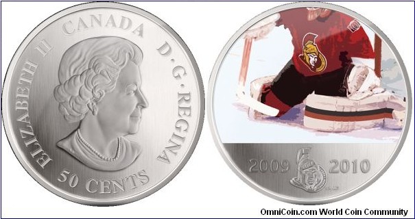 Canada, 50 cents, 2009 - 2010 Official Limited Edition NHL Coin Series - Ottawa Senators (SENS), coloured nickel plated coin