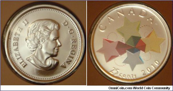 Canada, 25 cents, 2010 Congratulations!, coloured coin