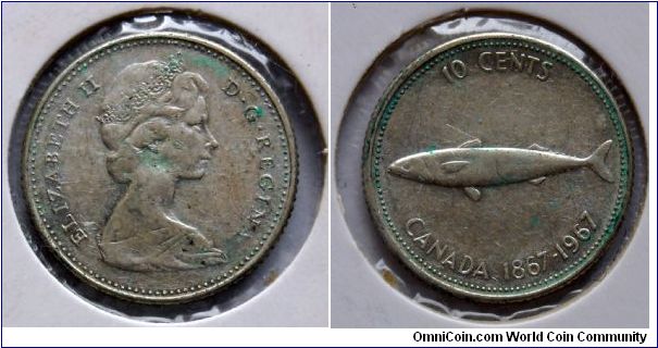 10 cents.
1967, Centennial -
Fish