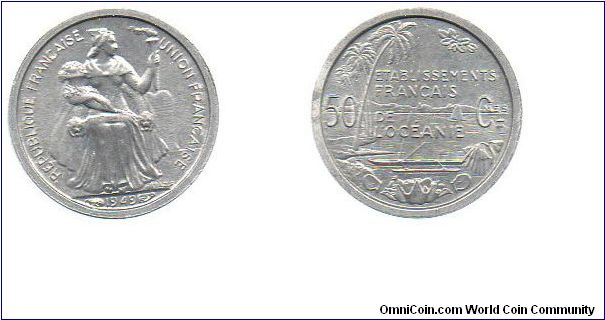 French Oceania 1949 50 centimes