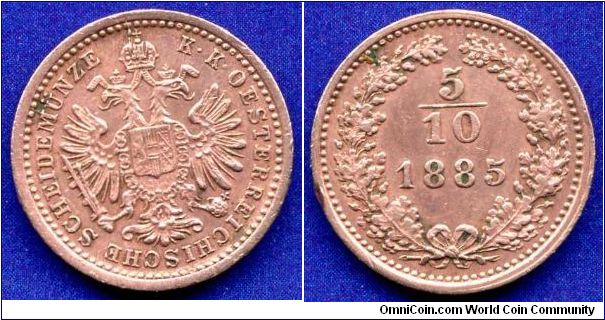 5/10 (1/2) neuekreuzer.
Austro-Hungary Empire.
Franc Ioseph I (1848-1916).
Without mintmark.


Cu.