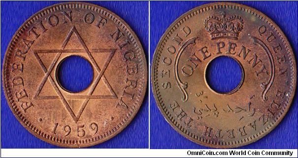 one penny 1959 since Fedration of Nigeria Under British Occupation