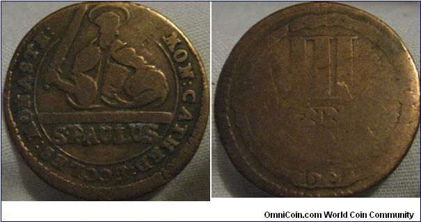 3 pfennig from one of the german states, lovely obverse reverse is very worn, but i did make out the tales of 2 numbers meaning its 95 or 99