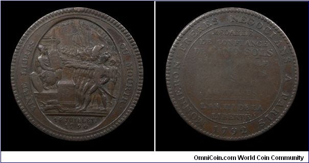 Vivre libres ou mourir (Monneron Freres French token - 5 Sols). AE mm. 39,5