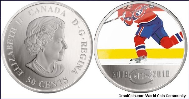 Canada, 50 cents, 2009 - 2010 Official Limited Edition NHL Coin Series - Montreal Canadiens (CANADIENS), coloured nickel plated coin