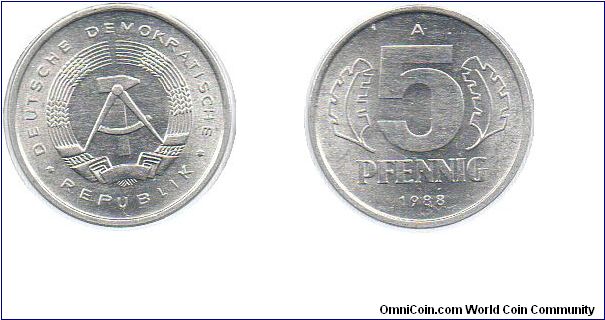 Democratic Republic of (East) Germany 1988 5 pfennig