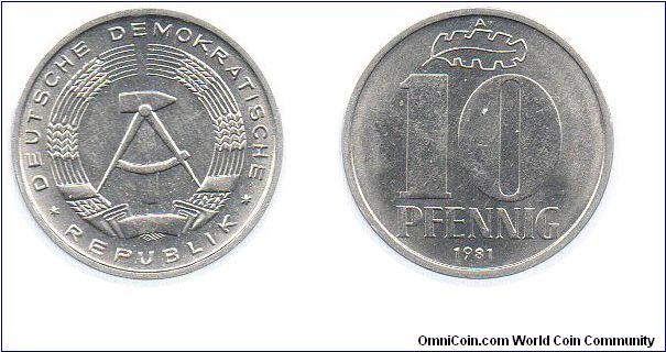 Democratic Republic of (East) Germany 1981 10 pfennig