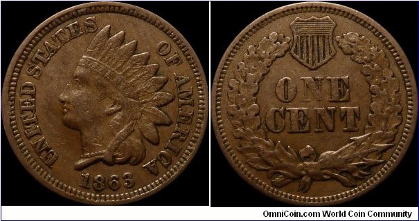 ~SOLD~ USA 1 Cent 1863 - one of the early Cu-Ni Pennies