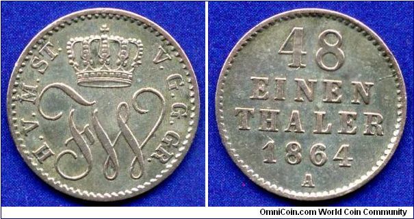 1/48 Thaler.
Meklenburg-Strelitz.
Friedrich Wilhelm (1860-1902).


Ag208f. 1,33gr.