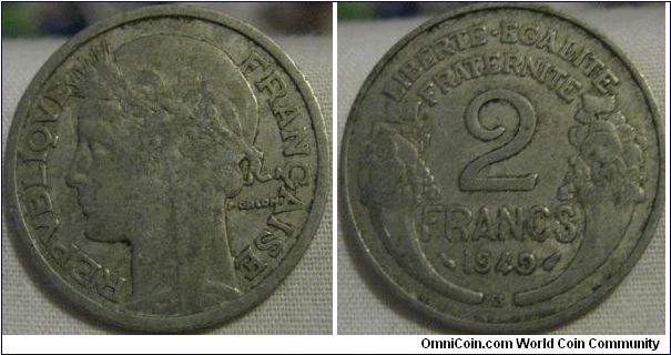 1949 2 francs B VF