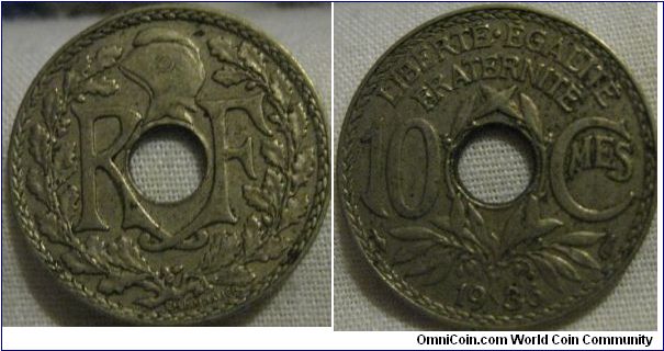 1936 10 centimes EF fait lustre