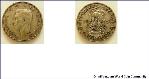 1 Shilling, 
George VI, 
England mint, 
Spink ref:4082