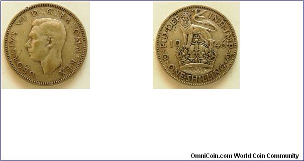 1 Shilling, 
George VI, 
England mint, 
Spink ref:4082