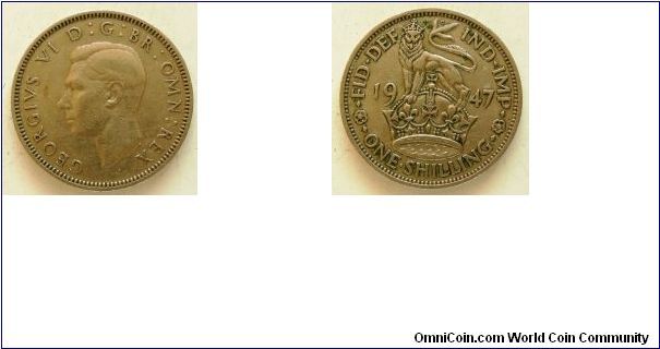 1 Shilling, 
George VI, 
England mint, 
Spink ref:4082