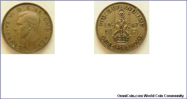 1 Shilling, 
George VI, 
Scotland mint, 
Spink ref:4083