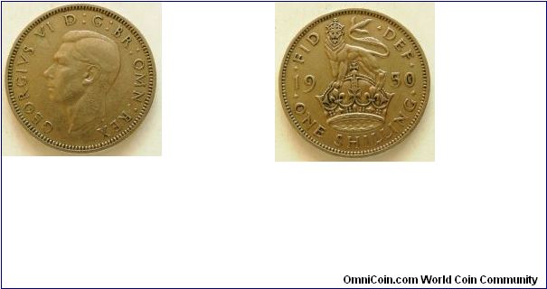 1 Shilling, 
George VI, 
England mint, 
Spink ref:4082