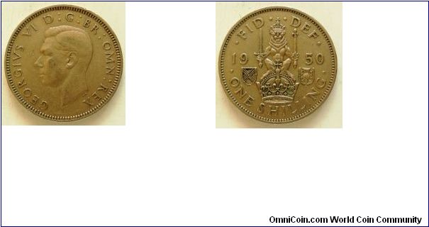 1 Shilling, 
George VI, 
Scotland mint, 
Spink ref:4083