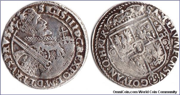 1/4 taler (aka `Ort')dated 1621/0.