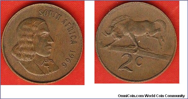 2 cents
Jan Van Riebeeck
black wildebeest
bronze
English legend