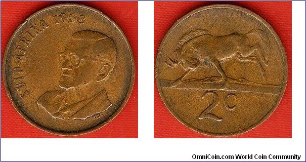 2 cents
President Charles Swart
black wildebeest
bronze
Afrikaans legend