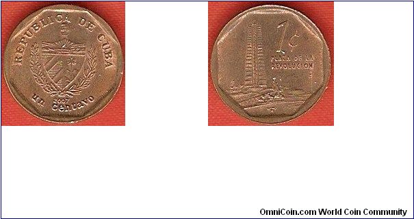 Peso convertible series
1 centavo
national arms
Plaza de la Revolucion
copper-plated steel