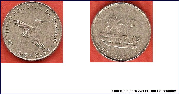 Visitor's coinage
10 centavos
hummingbird
palm tree and INTUR-logo
copper-nickel
reduced size