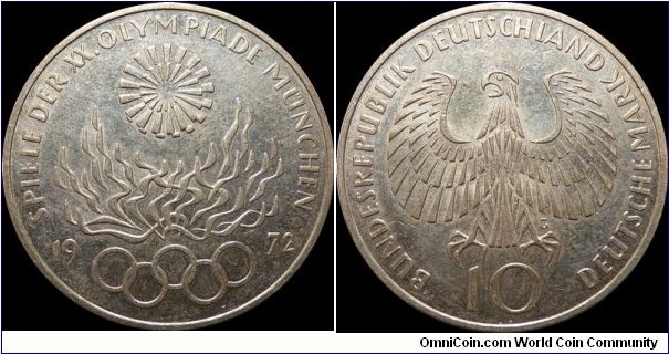 10 Deutsche Mark 1972-G Silver Commemorative
