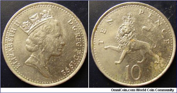 UK 1992 10 pence. Found it circulating in Australia. Nice condition.