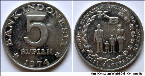 5 rupiah.
1974, Family Plannig.