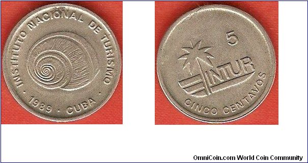 Visitor's coinage
5 centavos
mollusk
Palm tree and INTUR-logo
copper-nickel