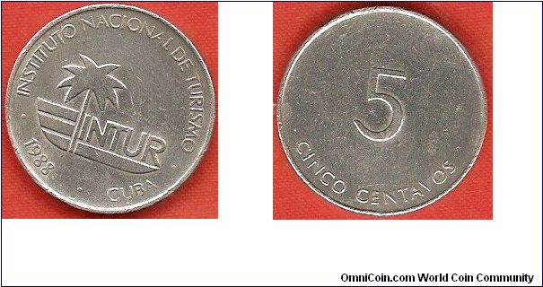 Visitor's coinage
5 centavos
Palm tree and INTUR-logo
aluminum
