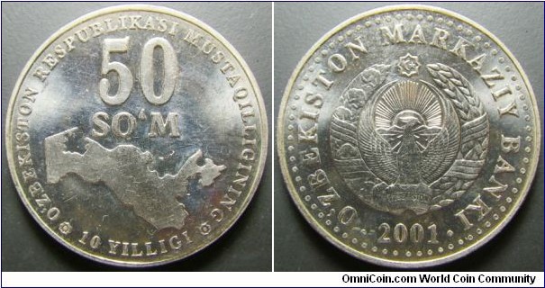 Uzbekistan 2001 50 som. Weight: 7.96g.