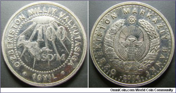 Uzbekistan 2004 100 som. Weight: 7.91g. 