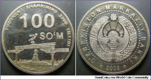 Uzbekistan 2009 100 som. Weight: 8.08g. 