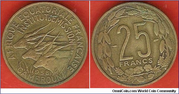 25 francs
French Equatorial Africa / Emission Institute / Cameroon
3 giant eland
designer: G.B.L. Bazor