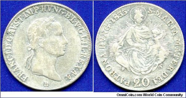 20 krajczar.
Francisc I (1805-1835) Emperor of Austria & King of Hungary.
'KB'- Kremnitz mint.


Ag583f. 6,68gr.