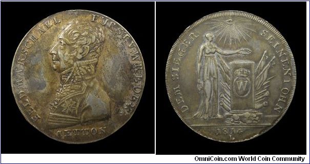 Karl Philip von Wrede Bavarian Field-marshal - Brass silvered jetton mm. 33