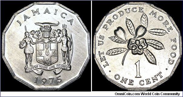 Jamaica - 1 Cent - 1975 - Weight 1,2 gr - Aluminum - Size 21,05 mm - Ruler / Elizabeth II (1952-) - Designer / Christopher Ironside - Series : F.A.O. - Shape : 12-Sided - Edge : Plain - Mintage 15 000 000 - Reference KM# 64 (1975-2000)