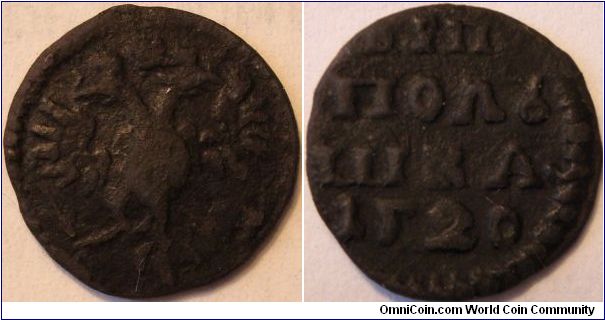 AE Polushka (1/4 kopeek) 1720, the '7' is backwards.