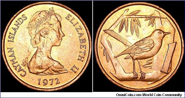 Cayman Islands - 1 Cent - 1972 - Weight 2,9 gr - Bronze - Size 17 mm - Ruler / Elizabeth II (1952-) - Reverse / Great Caiman Thrush - Designer / Stuart Devlin - Mintage 2 155 000 - Edge : Plain - Reference KM# 1 (1972-86)