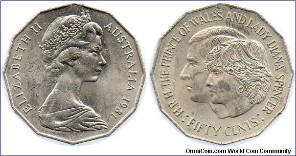 1981 50 cents - Charles and Diana
