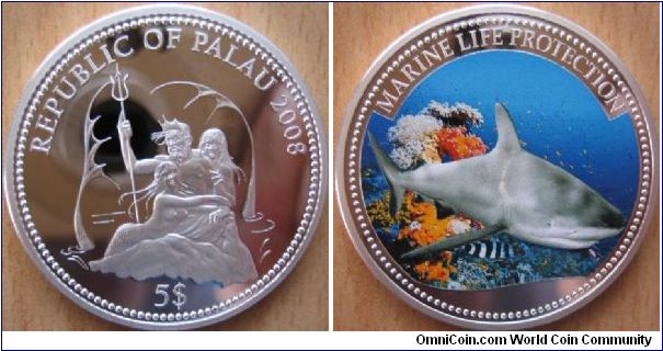 5 Dollars - Grey reef shark - 25 g Ag .925 Proof - mintage 1,500