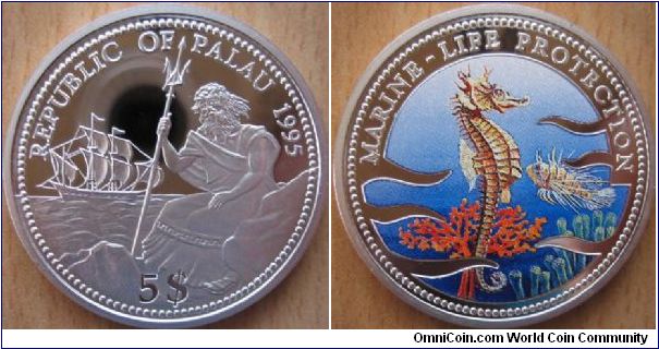 5 Dollars - Seahorse and lionfish - 25 g Ag .900 Proof - est. mintage 7,500