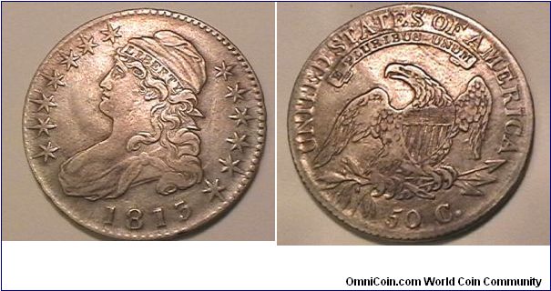 Capped Bust Half Dollar, worn dies and a late strike. O.105