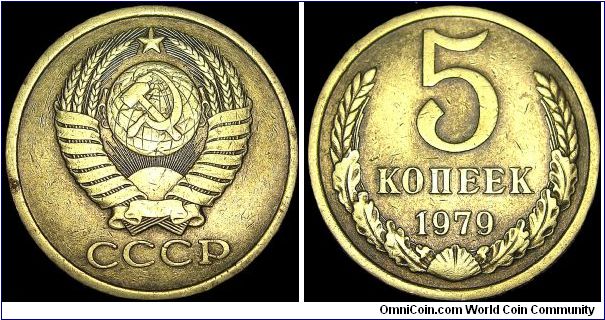 Russia - 5 Kopeks - 1979 - Weight 5,0 gr - Aluminum / Bronze - Size 25,1 mm - Ruler / Leonid Ilyich Brezhnev (1964-82) - Edge : Reeded - Reference Y# 129a (1961-91)