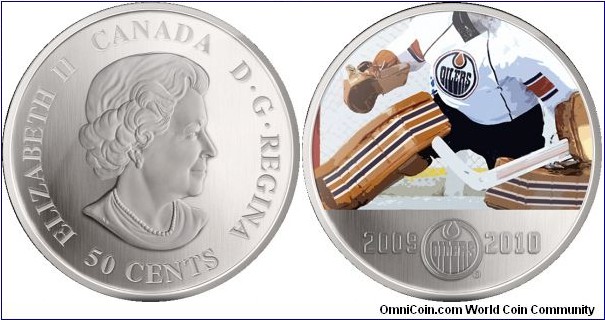 Canada, 50 cents, 2009 - 2010 Official Limited Edition NHL Coin Series - Edmonton Oilers (OILERS), coloured nickel plated coin
