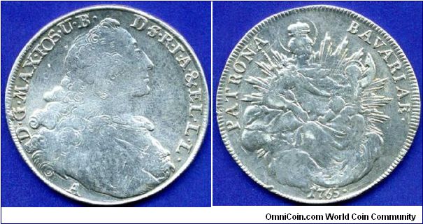 Thaler (Madonnenthaler).
Duchy of Bavaria.
Duke Maximilian III Ioseph (1745-1777).
'A'- Amberg mint.


Ag833f. 28,06gr.