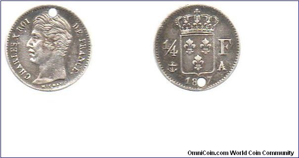 1827 1/4 Franc - holed