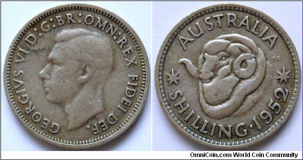 1 shilling.
1952, King George VI