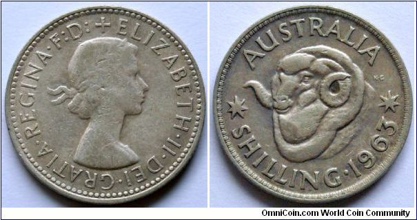 1 shilling.
1963, Queen Elizabeth II